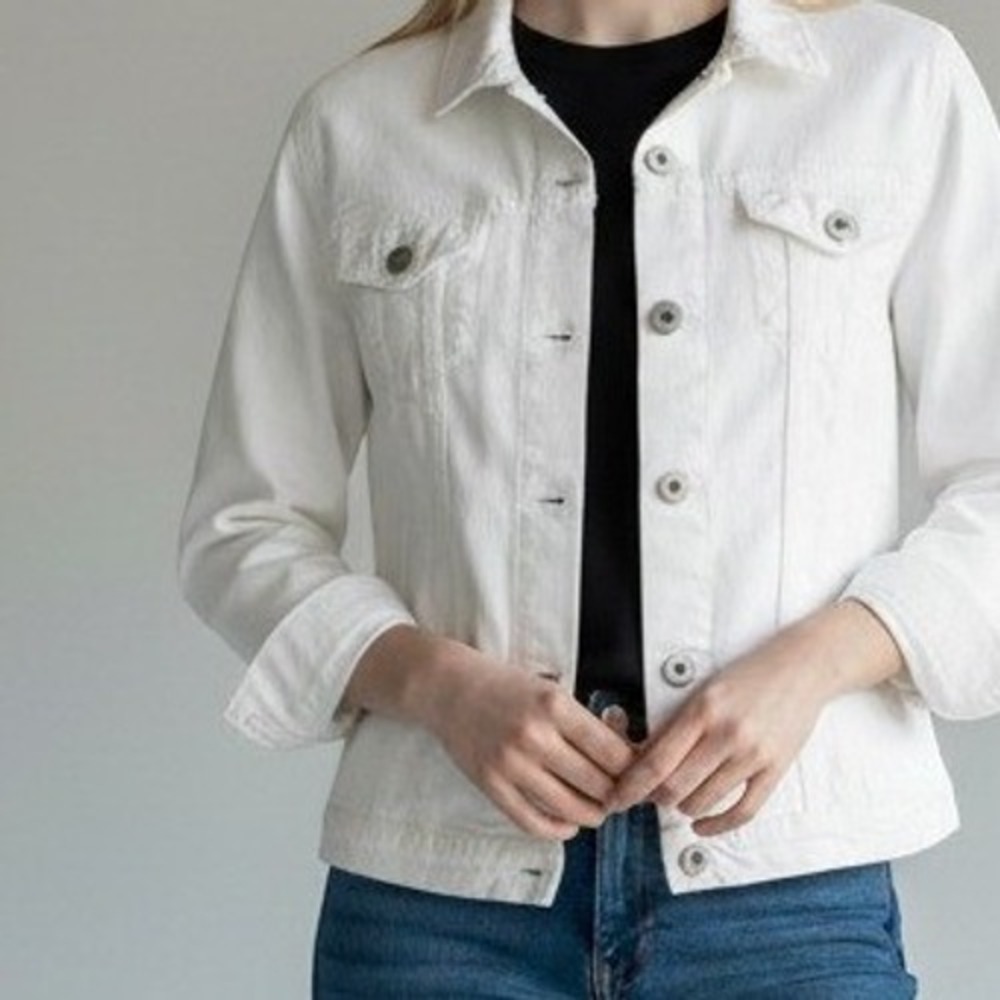 Dondup Womens Denim Jacket SM/XS White Back Logo Embroidery Quiet Luxury Casual